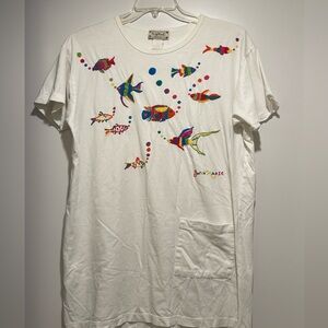 Swan Magic Vintage White Tunic with Beautiful Fish Embroidery- Size M